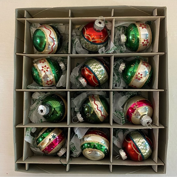 Christopher Radko Shiny Brite 12 Glass Ornaments 1940's Design Round, Gl… - Picture 3 of 5